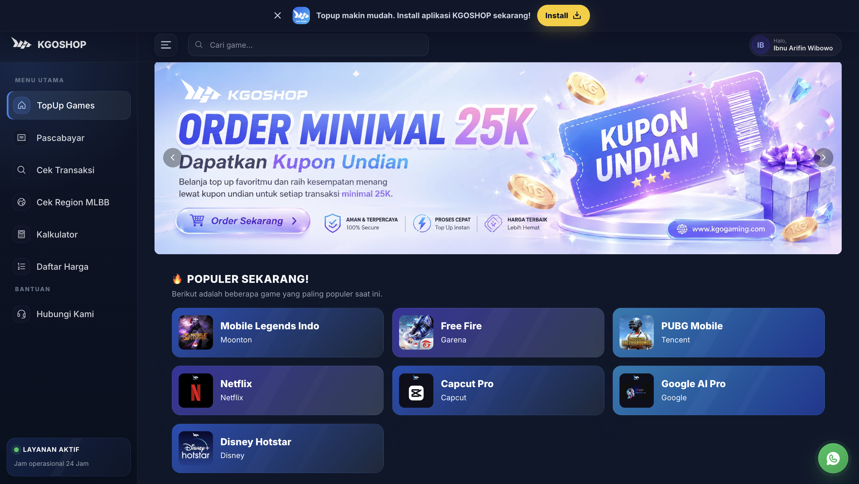Gambar utama project Web Topup Game, Aplikasi Premium & PPOB