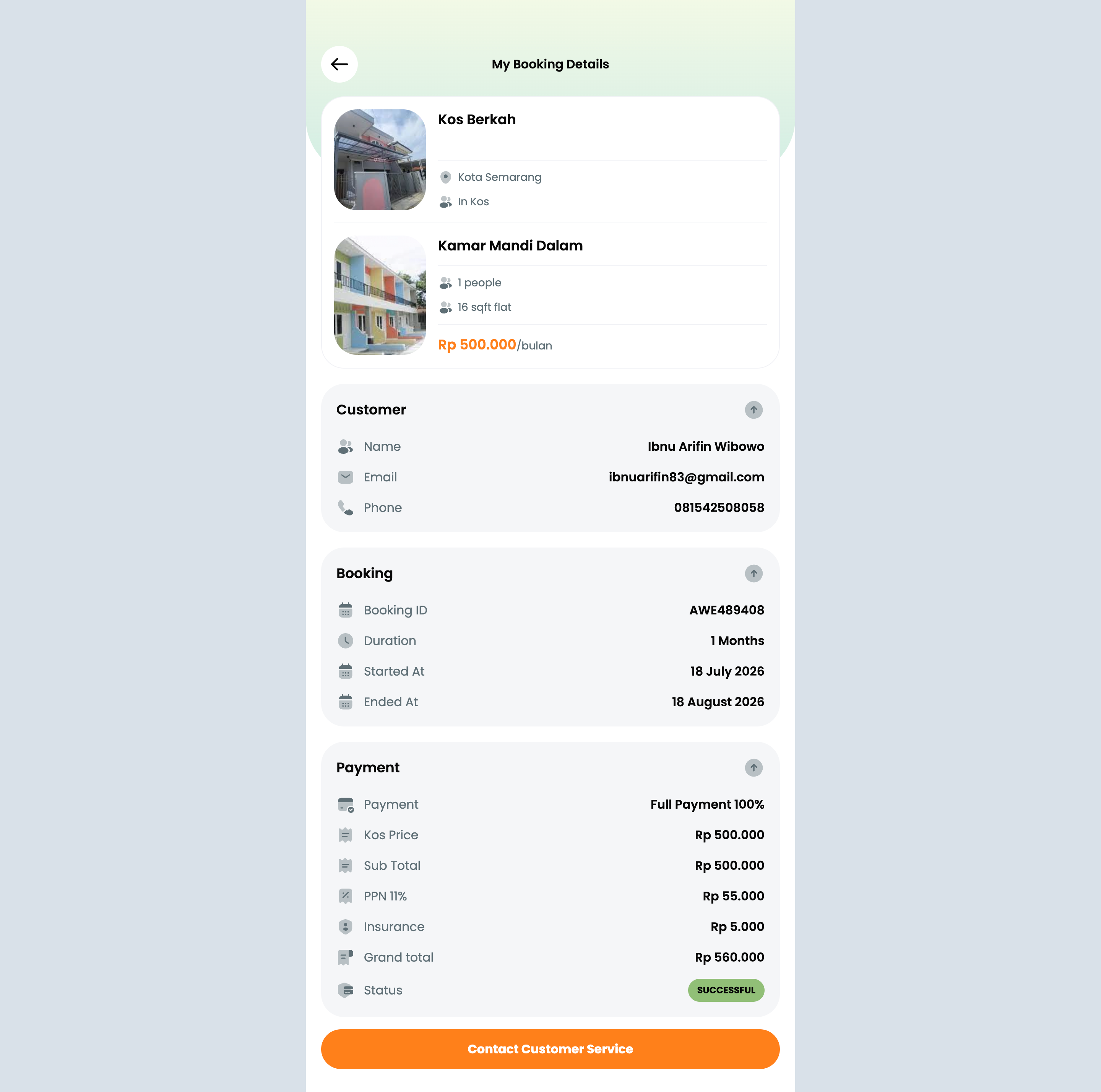 Screenshot Web Booking kos kosan 