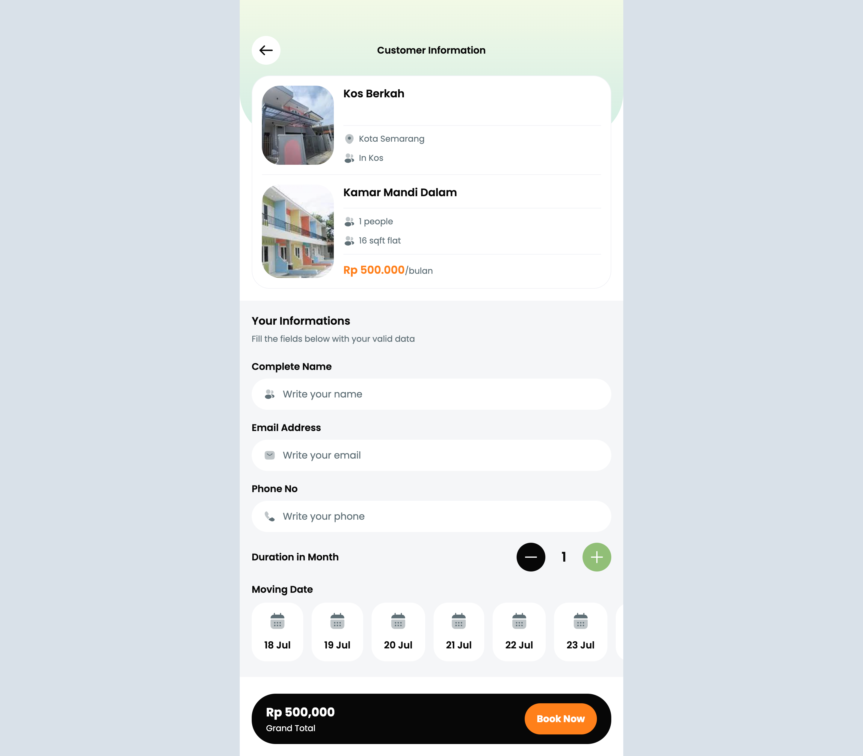Screenshot Web Booking kos kosan 