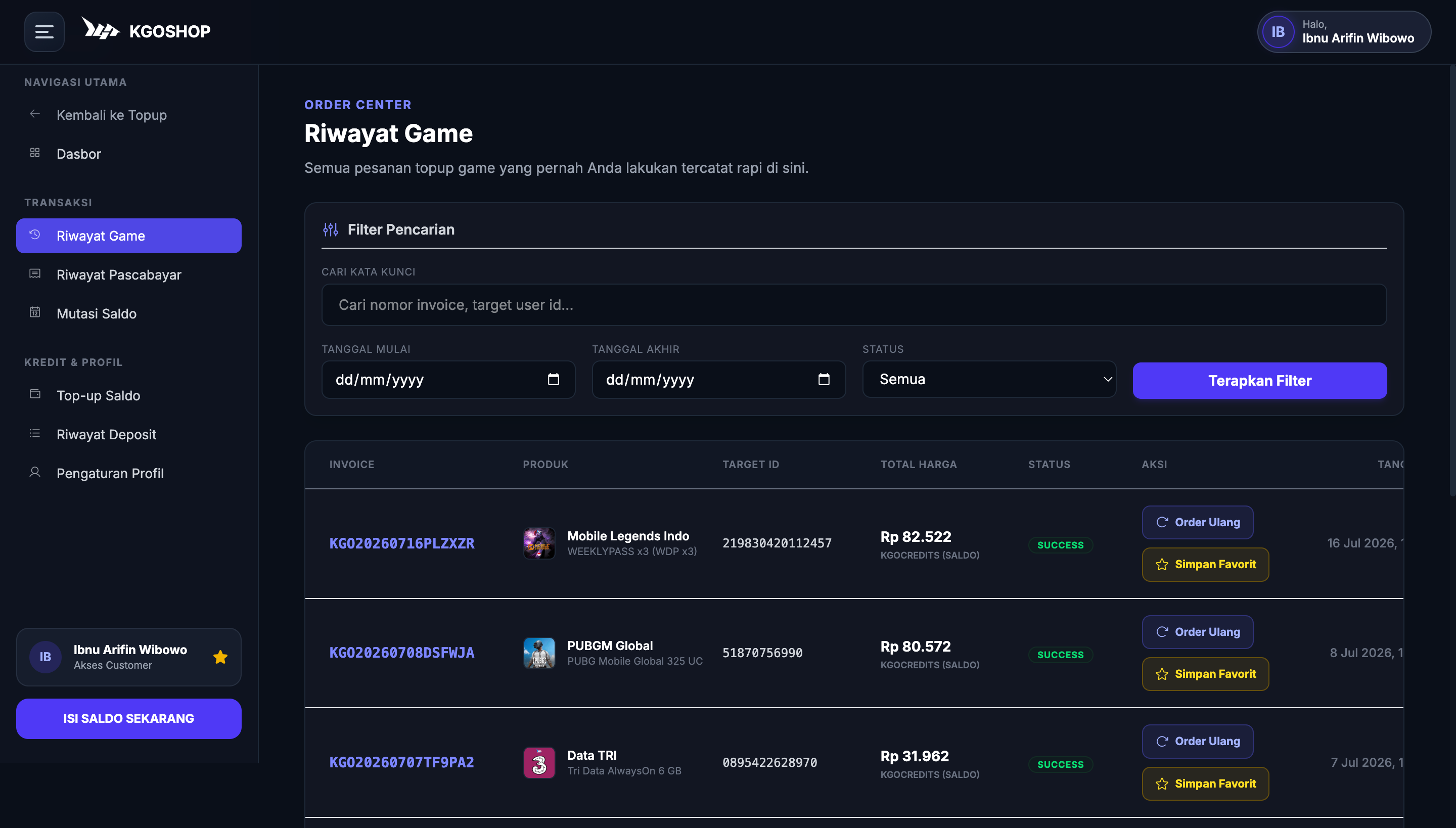 Screenshot Web Topup Game, Aplikasi Premium & PPOB