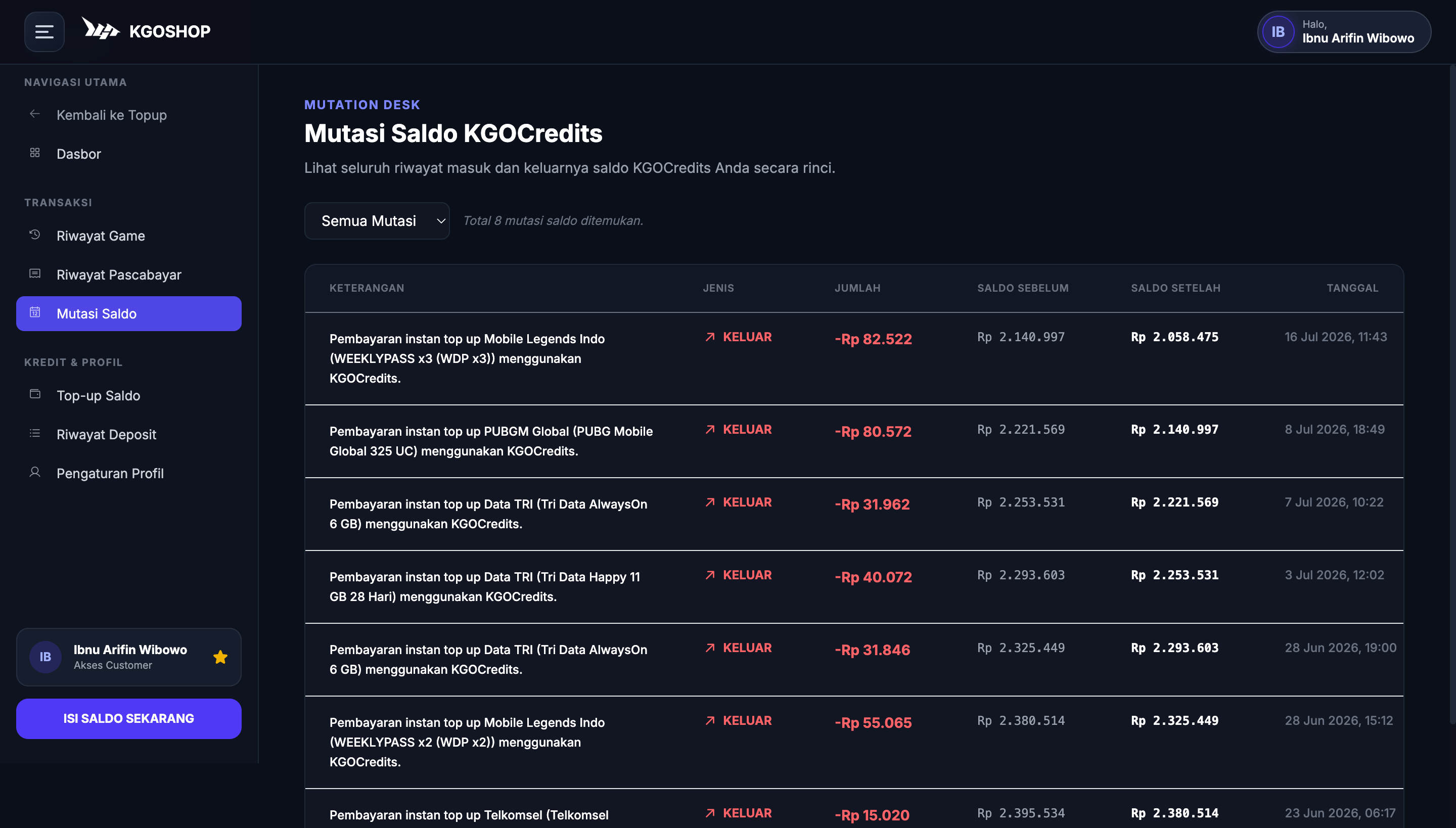 Screenshot Web Topup Game, Aplikasi Premium & PPOB