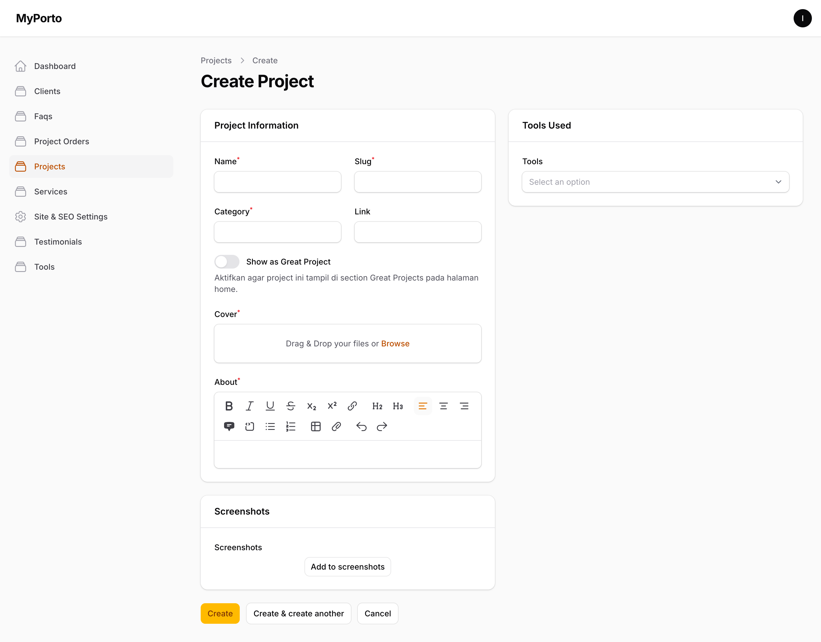 Screenshot Web Portfolio